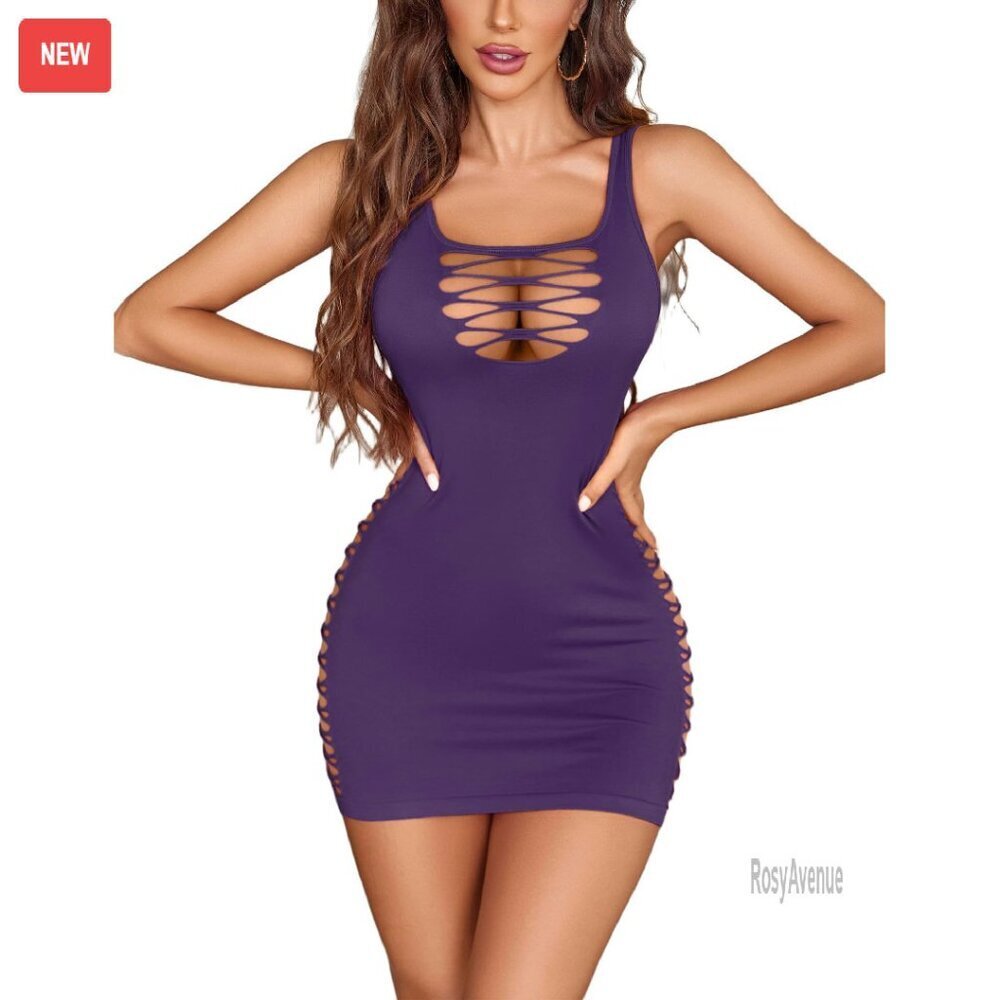 Stretchy Fishnet Bodycon Dress One Size S-L Square Neck Cutout
